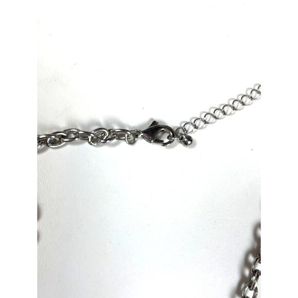 Mixed Metal Statement Necklace With Hammered Geometric Pendants & Lobster Clasp - Picture 4 of 8